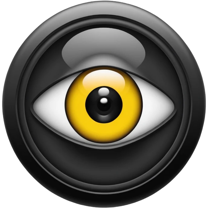 Minimalist emoji-style sticker of a black surveillance camera lens with a demonic eye inside, grayscale, with the words “ALWAYS WATCHING” below

 emoji