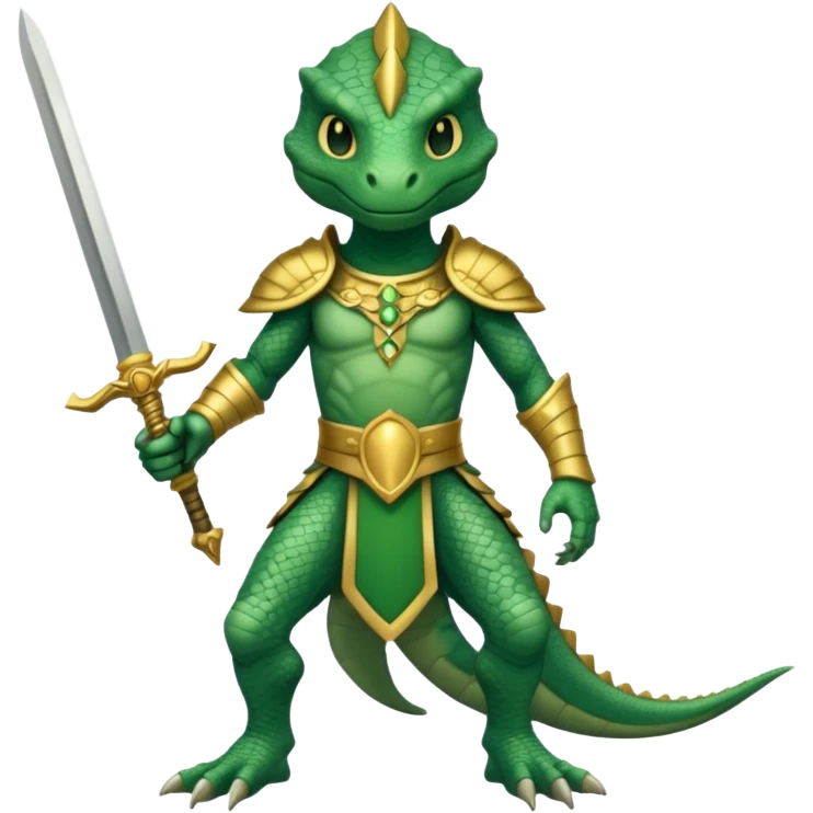 full body reptilian humanoid in ancient outfit holding a gold sword emoji