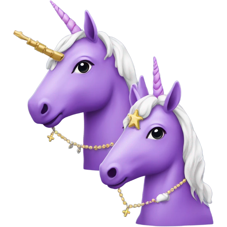 Two purple unicorns one with a rosary emoji