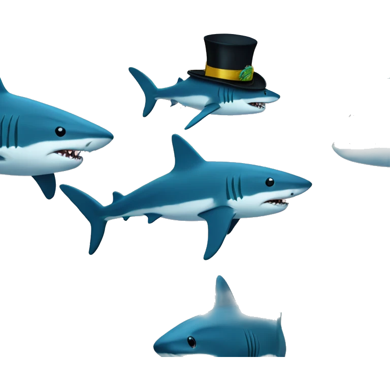 Shark with tophat in corals with turte emoji