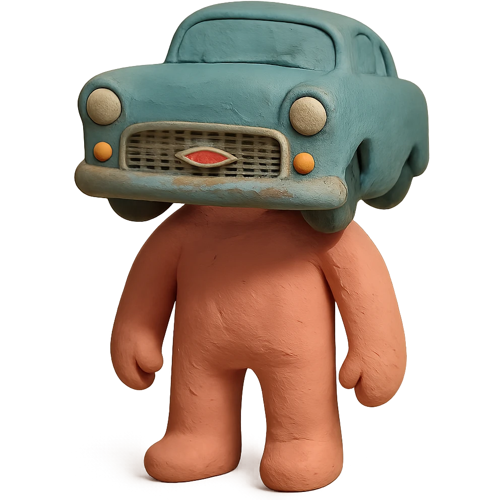 claymation style body with a Chevrolet car face, pastel colors emoji