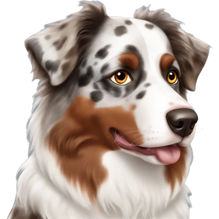 Red merle Australian shepherd with one blue eye and one brown eye emoji