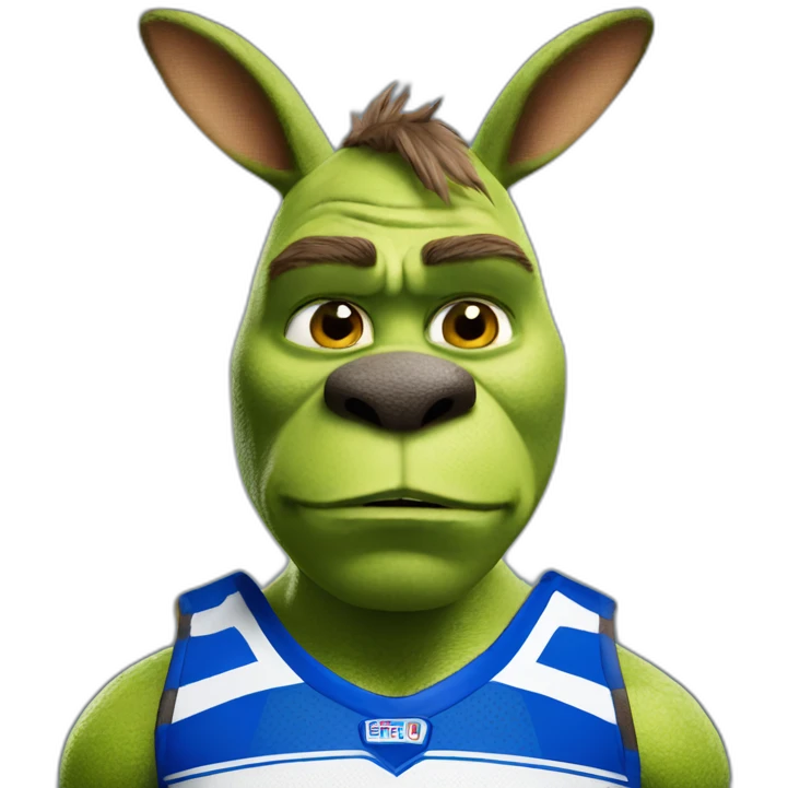 shrek wearing a north melbourne kangaroos AFL jersey emoji