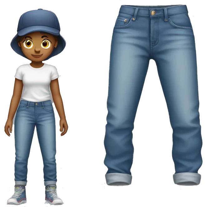 Baggy jeans on a girl with a baggy shirt and a cap emoji