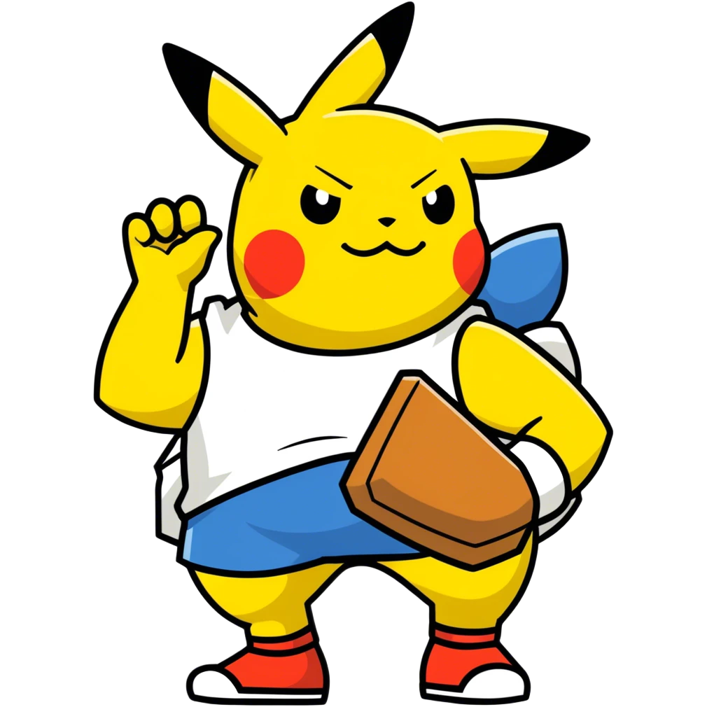 Hot handsomeb muscular 6ft tall smiling happy fun clothes free Ash Ketchum giving clothes free Pikachu a high five emoji