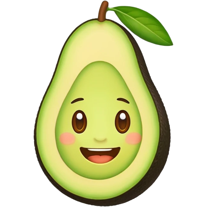 Cute avocado sticker with a smiling face on the seed, cartoon style with bright greens emoji
