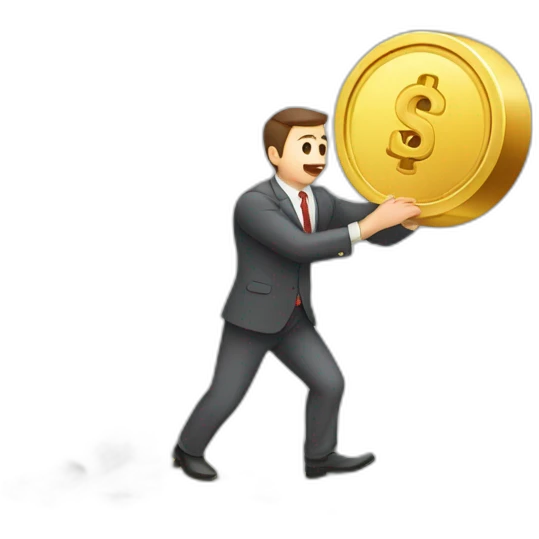 money trap concept, financial risk metaphor. businessman trying to reach a coin with a stone tied to his feet emoji