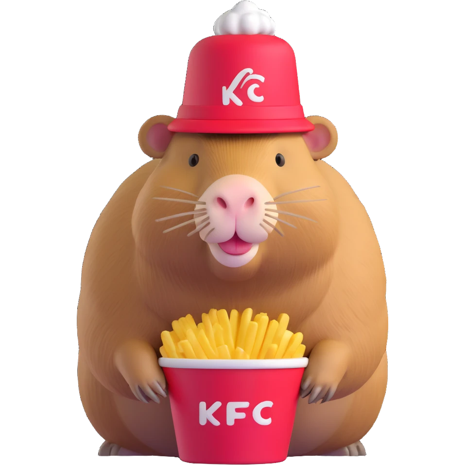 Capybara wearing a tiny KFC bucket as a hat on its head emoji