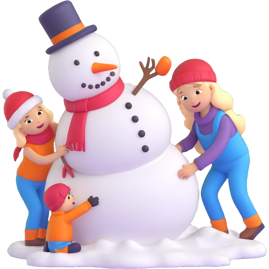 kids building a snowman, playful and bright emoji