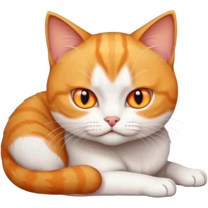 full body angry tiny short hair ginger and white cat with orange eyes lying down emoji