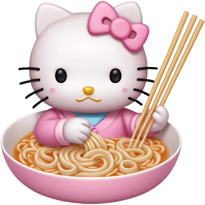 Hello Kitty, eating udon noodles emoji