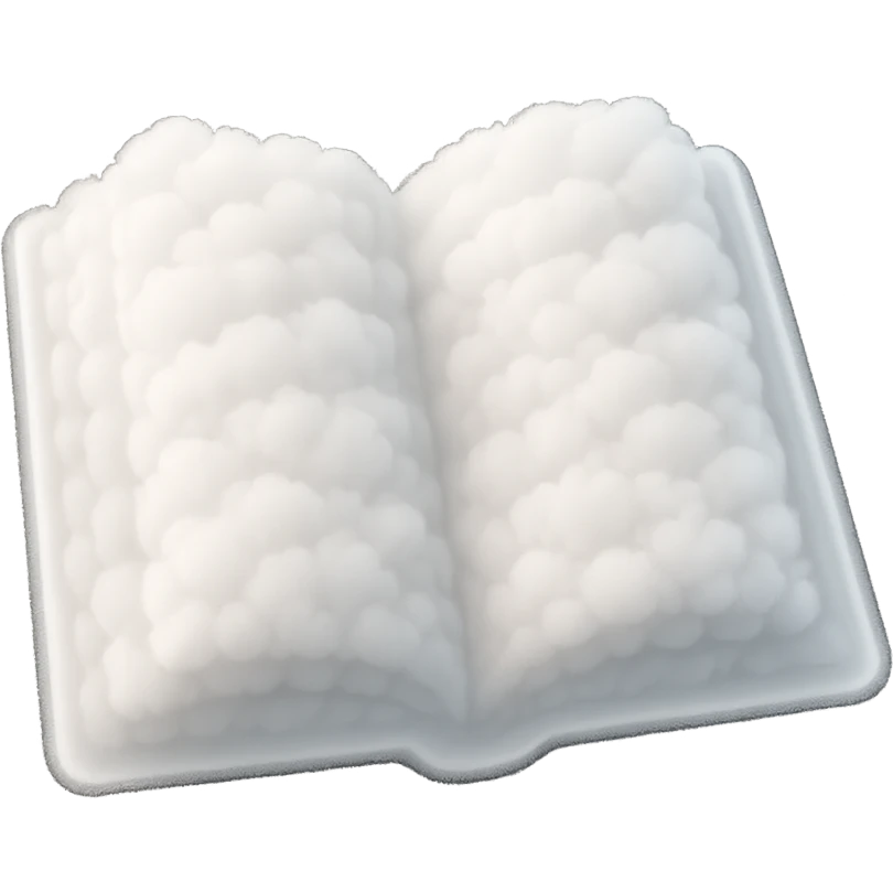 Transform the book in the image into a book made entirely of small, very bright white fluffy convex clouds, in matte glass style. emoji