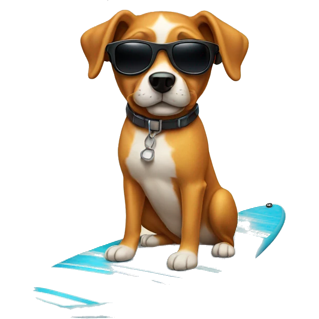 surfing dog with sunglasses emoji