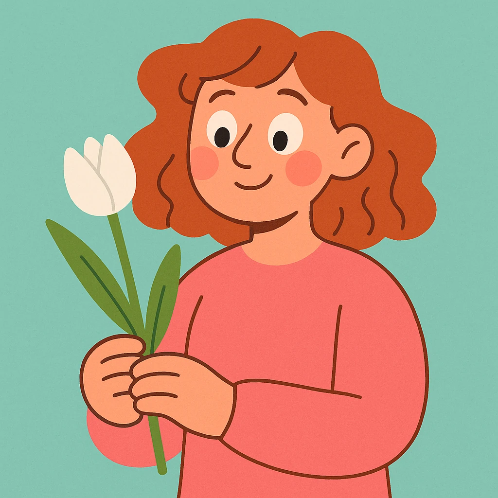 white tulip flower, pastel toon style emoji