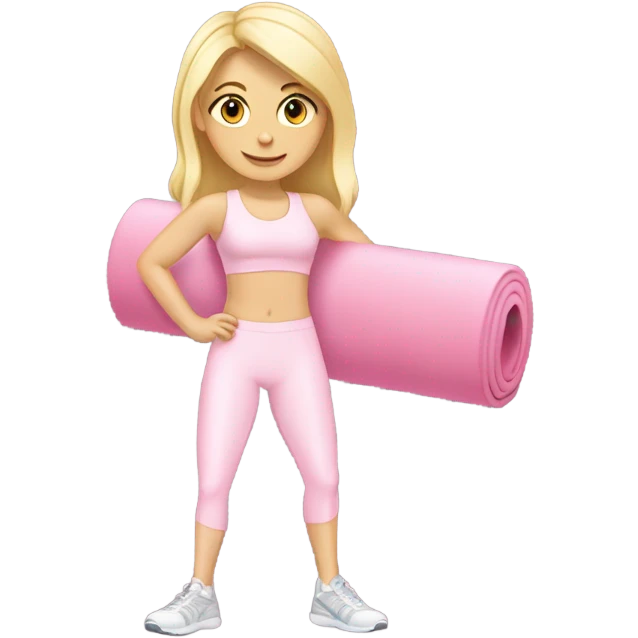 A blonde white girl in a light pink fitness suit with a full-length fitness mat emoji