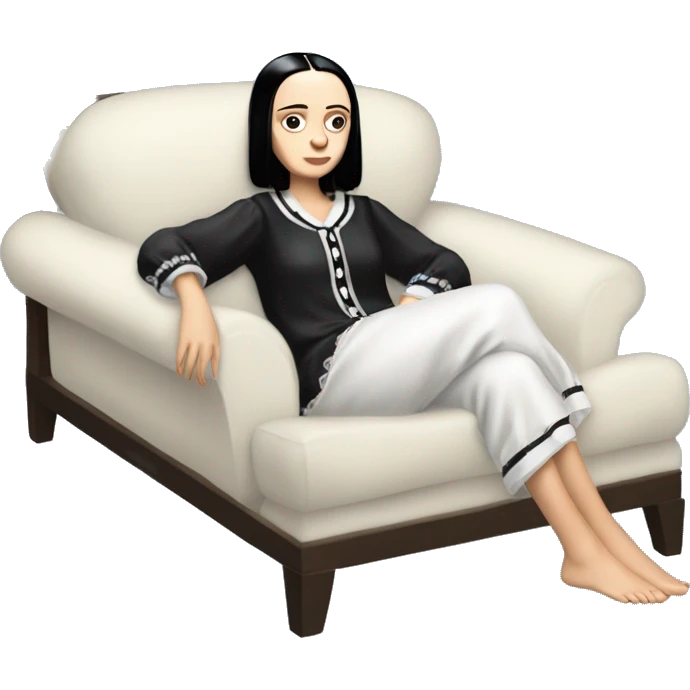 hot Wednesday Addams lounging around in saggy silk voile pajamas.looking at me. emoji