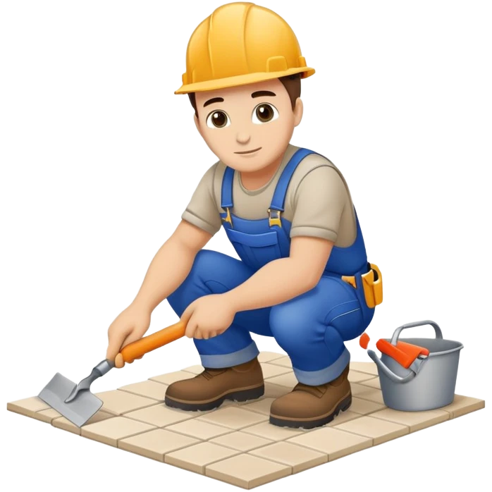 Moldovan builder laying floor tiles, construction worker with a trowel emoji