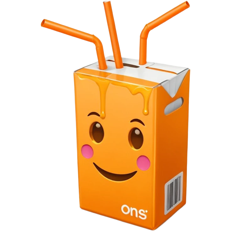 orange juice box with a straw, simple and iconic, modern emoji style emoji