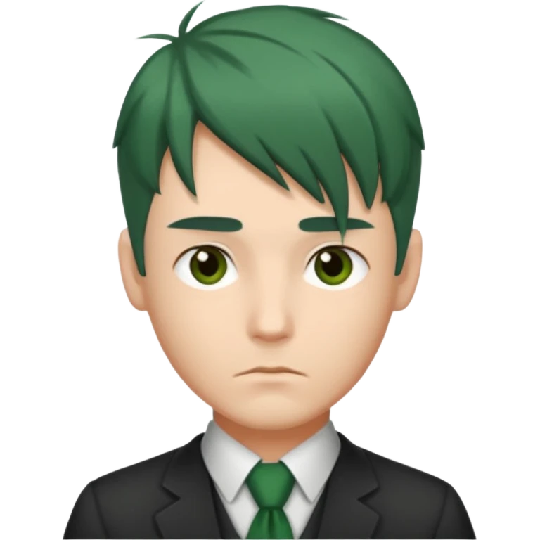 Man with Green Ponytail – dark-green tied hair, calm serious face. emoji
