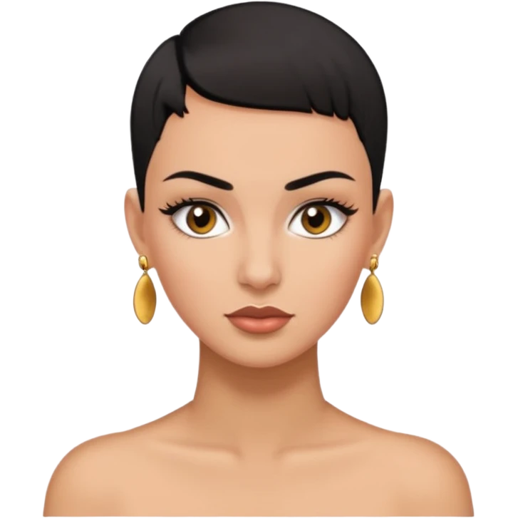Lady with black buzz cut hair and lashes wearing 4 earrings  emoji