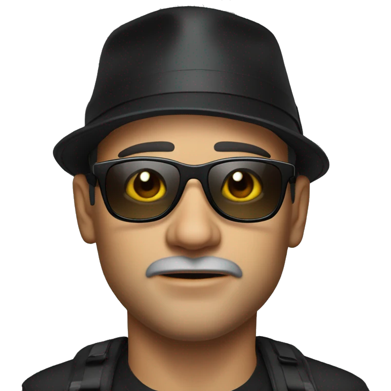 photorealistic serious man in black sunglasses and black hat emoji