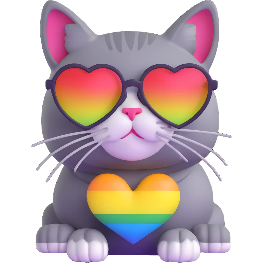 Cat wearing rainbow heart-shaped sunglasses emoji