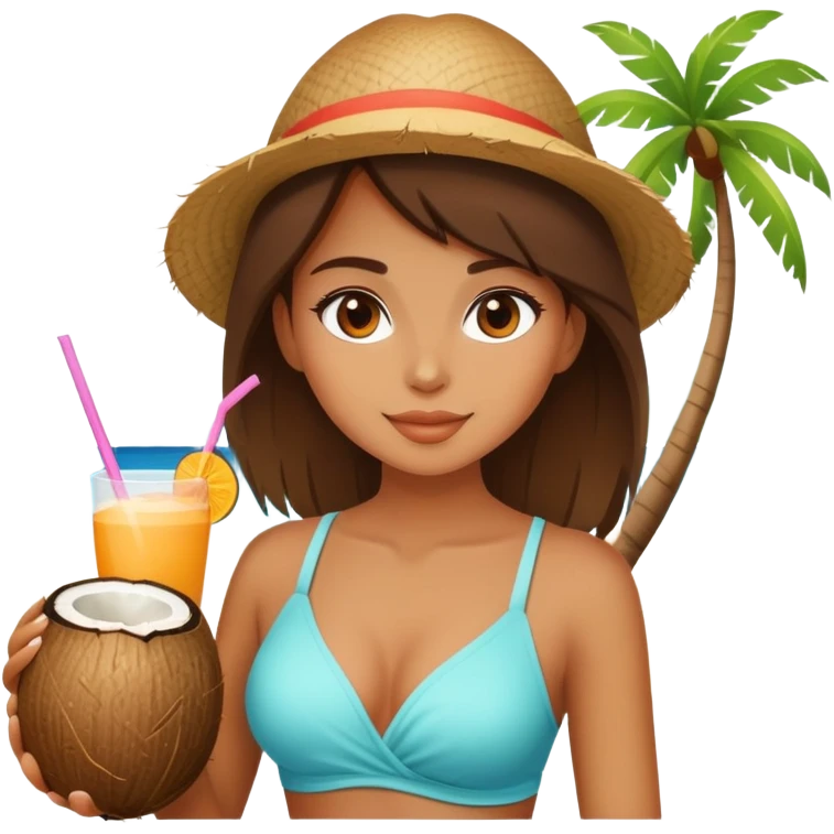 beautiful girl on the beach with coconut drink emoji