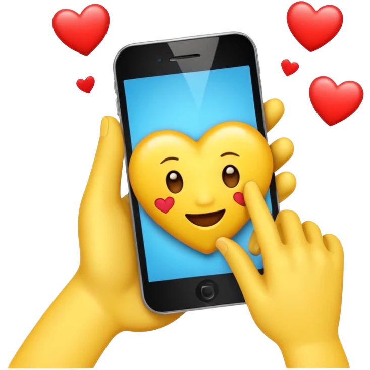 Crear un emoji en movimiento dándole Tac Tac a la pantalla de un teléfono con las manos con colores resaltante y vibrantes y emitiendo corazones emoji