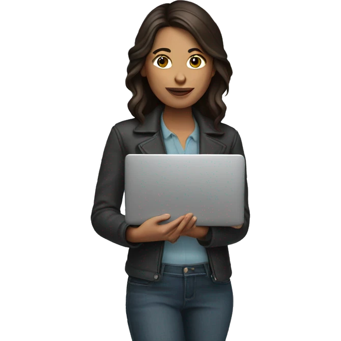 Brunette woman holding laptop  emoji