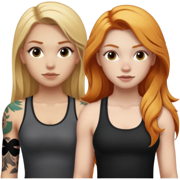 girl with long blonde hair and black tattoos next to a an athletic ginger girl emoji