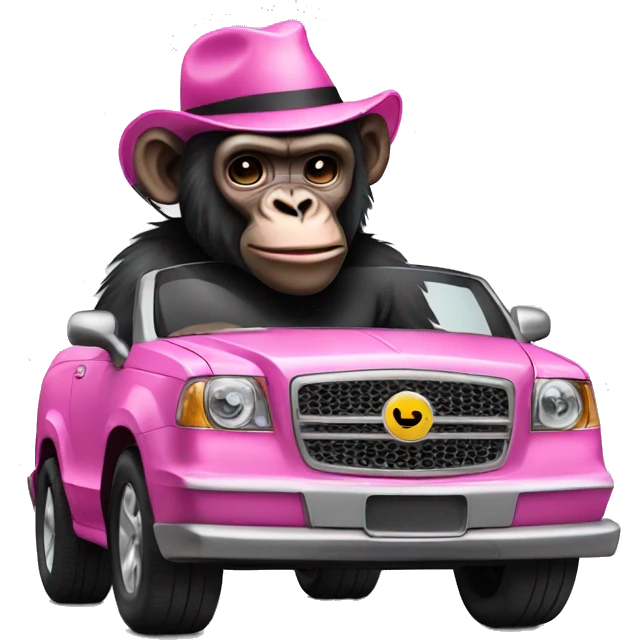 Pink gorilla in black convertible smoking emoji