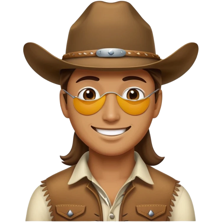 Character with white eye patch and cowboy hat emoji