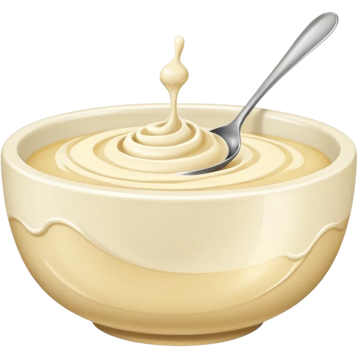 bowl of cream with spoon in it. Make sure to give the cream it swirling shape emoji