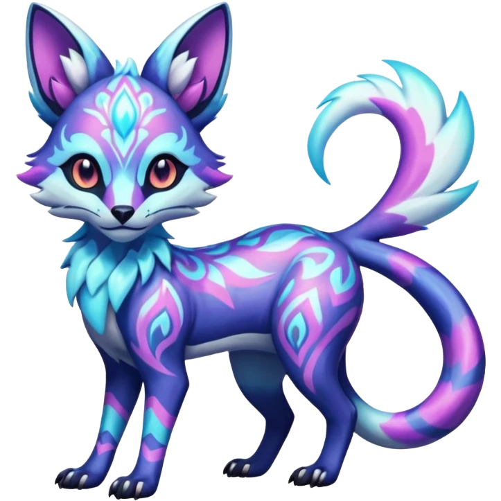 Icy floral shiny colorful neon bright vibrant patterned Genet-Absol-Zeraora-Primagen-fusion-creature  emoji