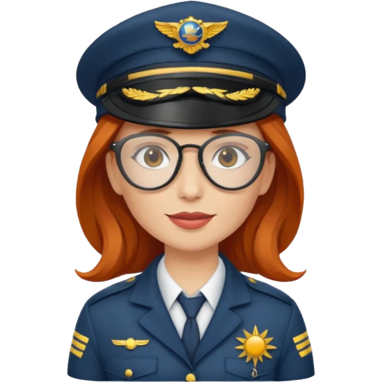 pilote d'avion femme rousse avec lunette de soleil et chapeau de pilote emoji
