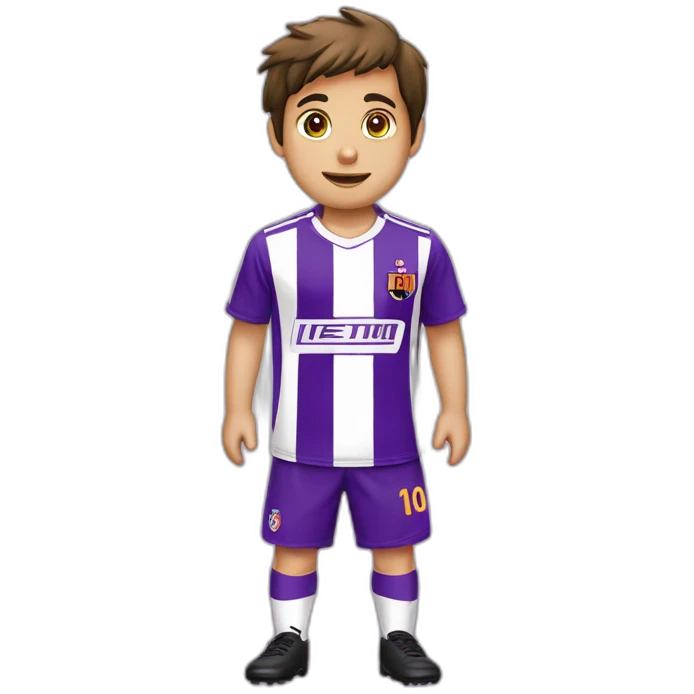 Niño rubio futbolista camiseta rayas verticales moradas emoji
