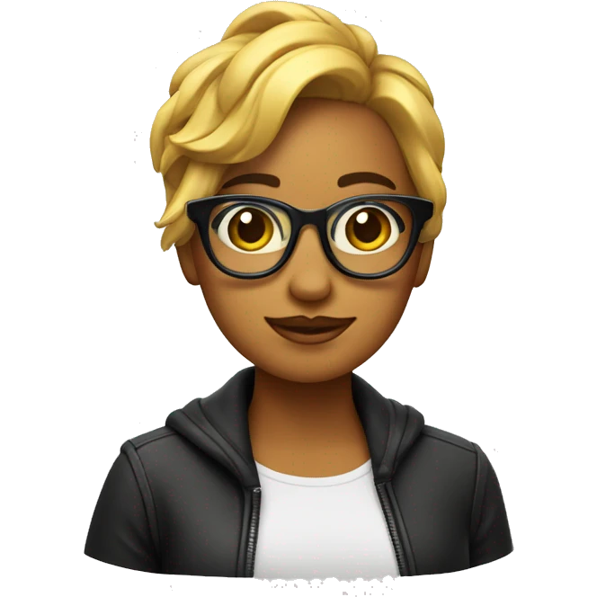 chica con pelo ondulado de color negro con gafas finas emoji