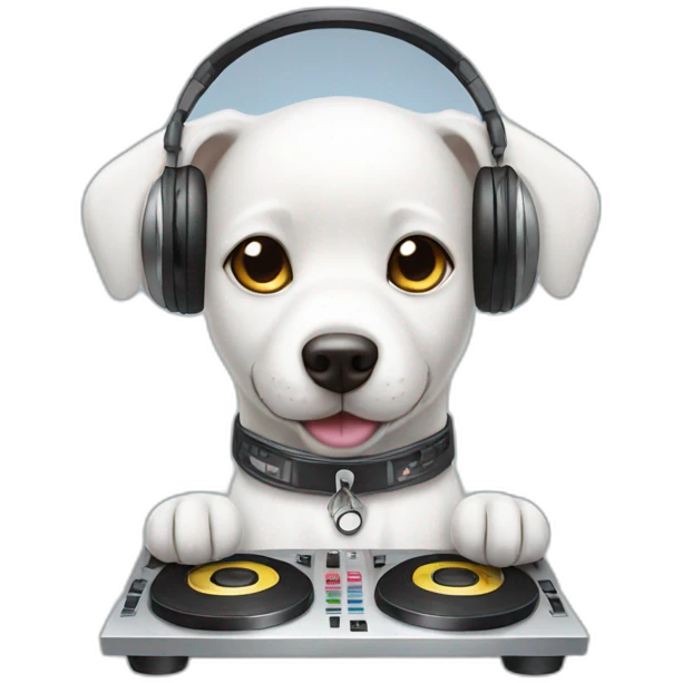 White dog with a headphone playing dj mixer  emoji