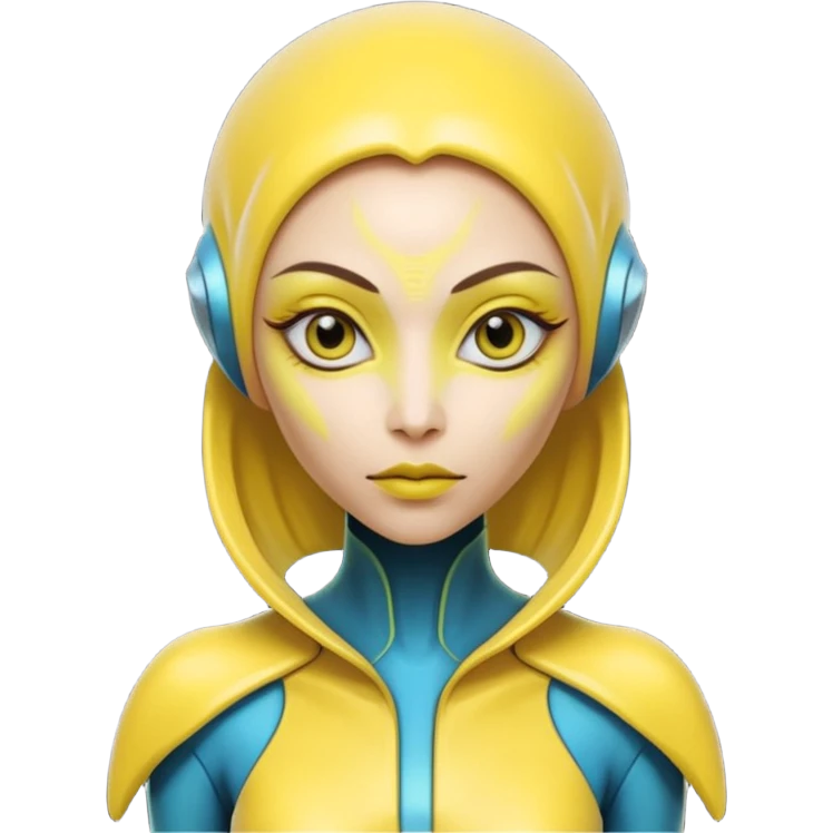  lady alien with yellow skin, Half body. emoji