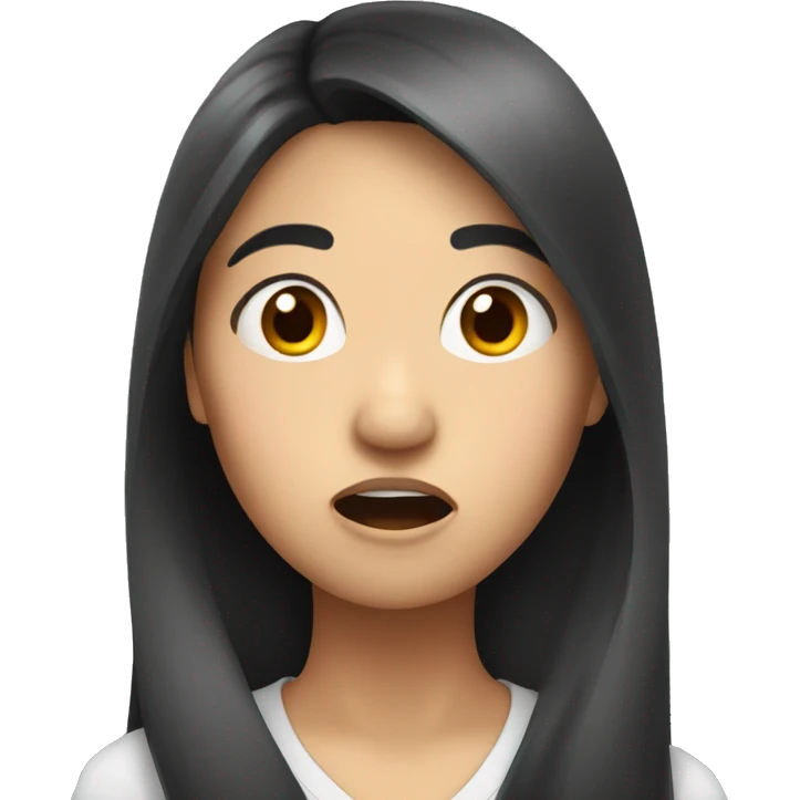 Asian woman with long hair shocked expression emoji