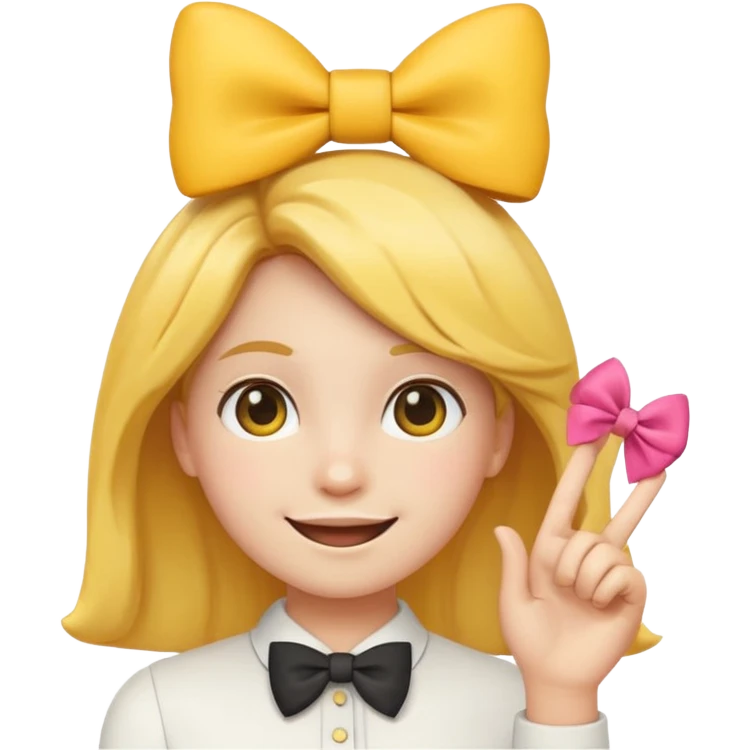 Yellow regular smiling emoji with hand saying clock it with bow in hair preppy cute aesthetic  emoji