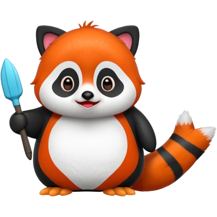 A cartoon  cute cartoon penguin. Next to it is a cartoon red panda holding its flipper  emoji