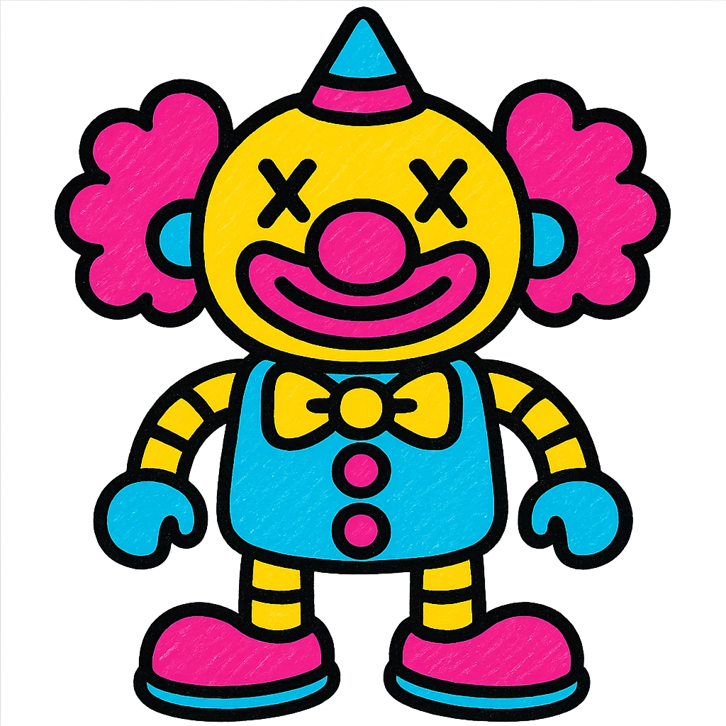 A robot clown in the style of vibrant and pop colors icons emoji