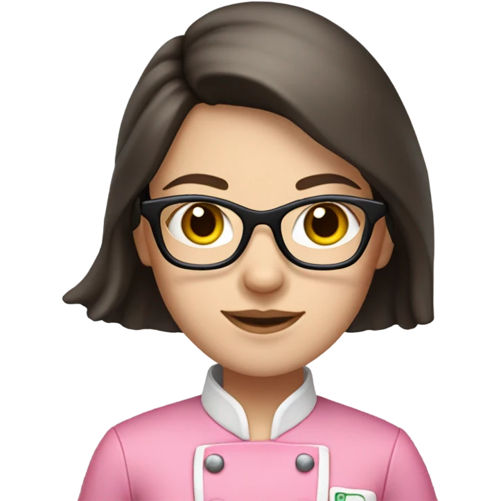 long brunette hair girl with pale skin and black glasses and a pink chef outfit emoji