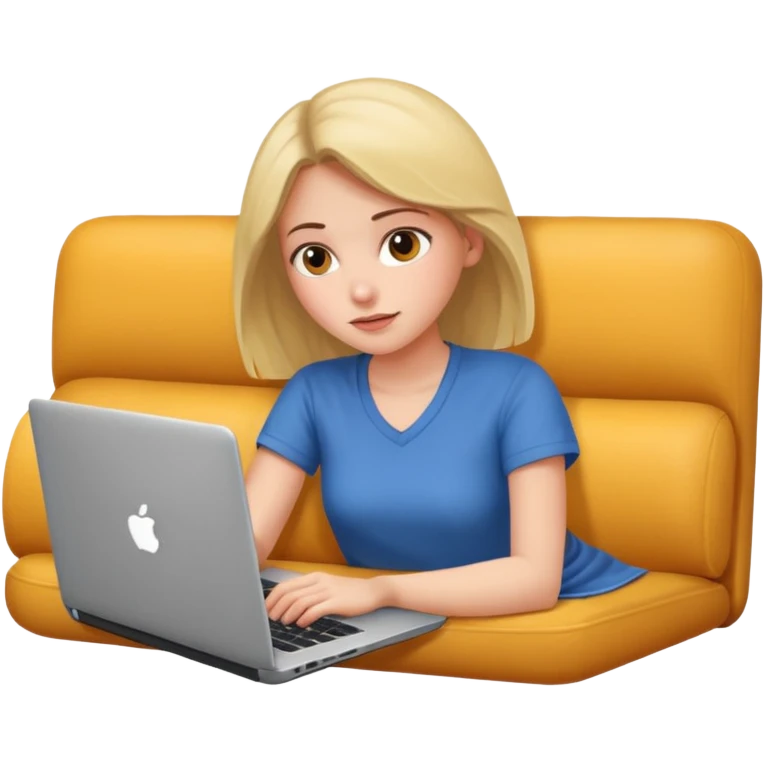 A girl is lying on the couch with a laptop, working emoji