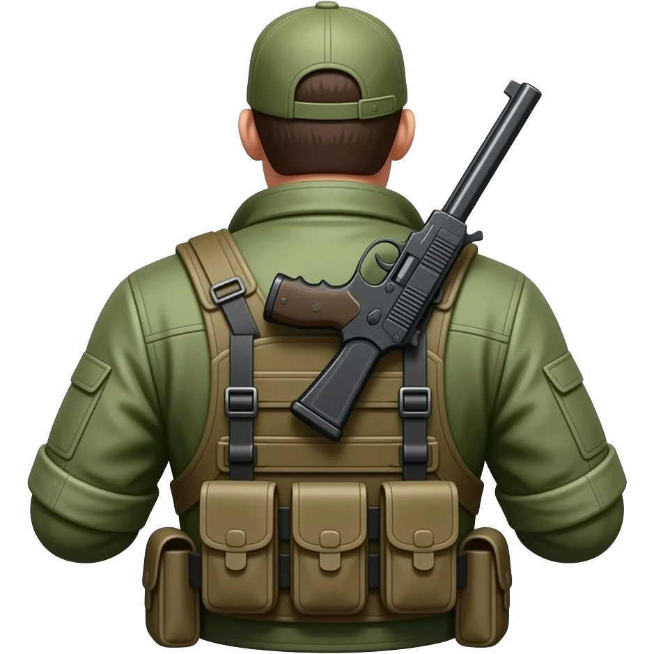 cazador con una pistola en la espalda pero cuerpo entero emoji