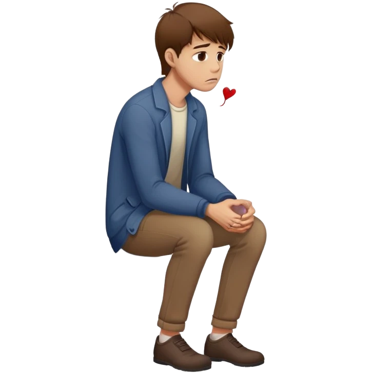 a man with brown hair staying in a
full height in profile with anxiety and begging face with a broken heart emoji