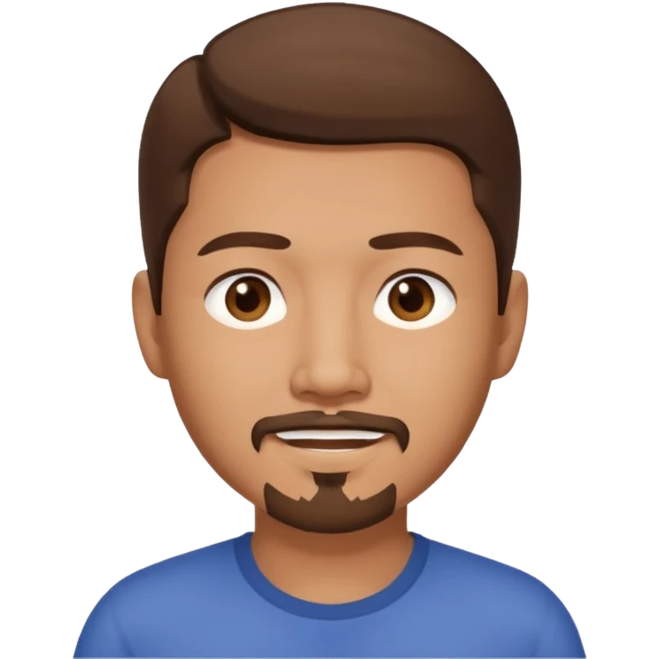 Asian man with brown hair and a goatee, friendly expression emoji