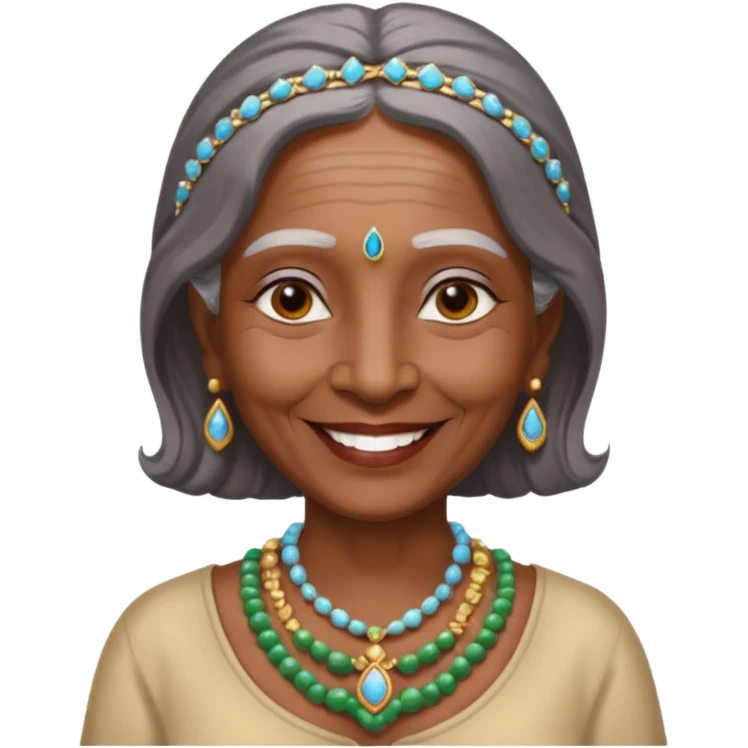 A old indian woman with a top saying "Wet queens meet and greet 2067" emoji