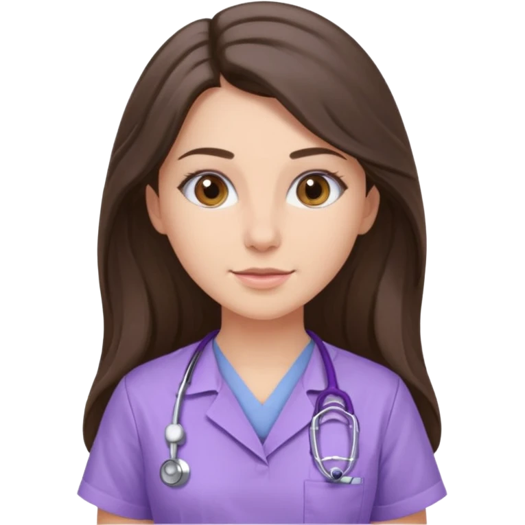 pretty brunette nurse with long hair in lilac scrubs emoji